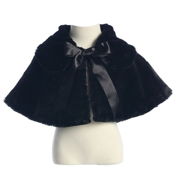 Sweet Kids Baby Girls Black Fluffy Faux Ribbon Closure Cape 9-24M - SophiasStyle.com